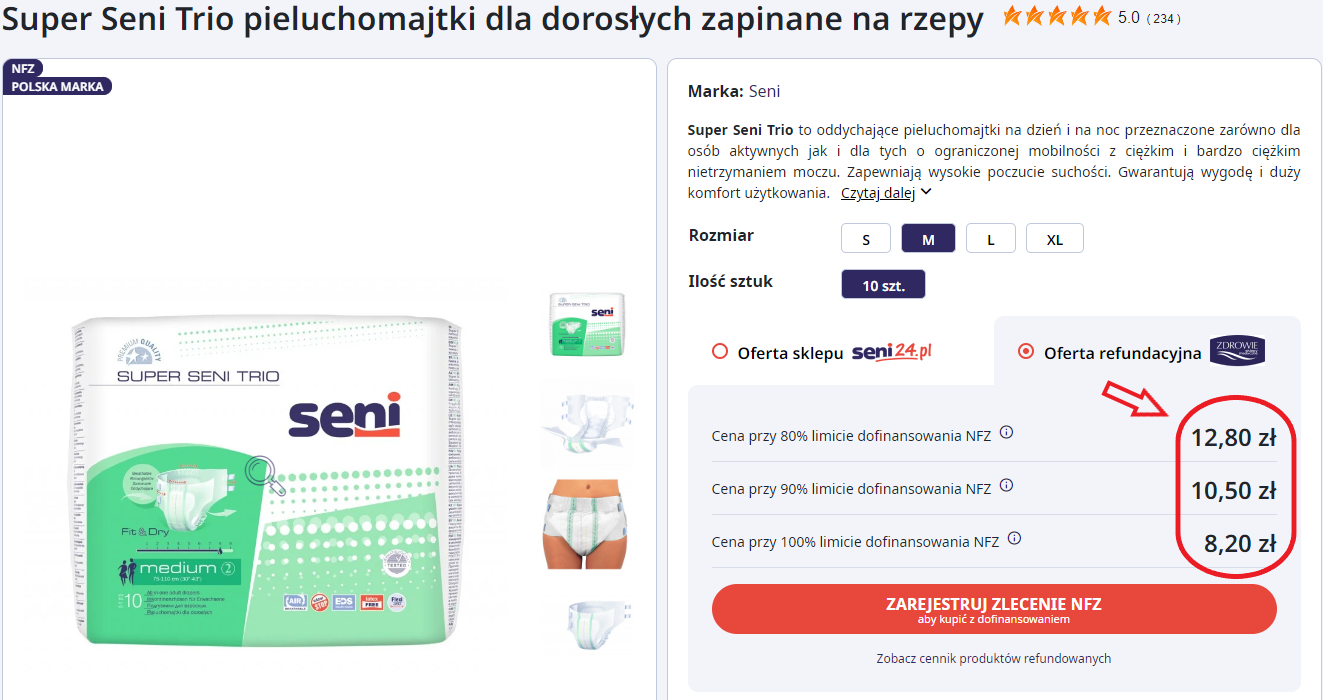 seni pans produkty do nietrzymania moczu pampers